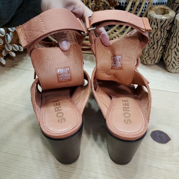 Sorel Nadia Womens 7 Teak Brown Suede Lace Up Sandals Shoes Block Heel - Picture 9 of 12